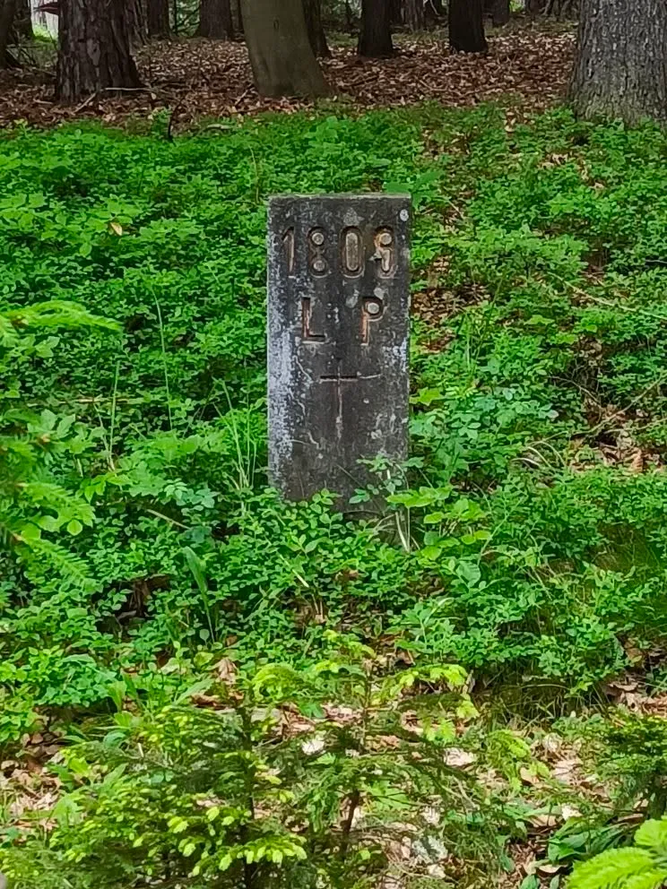 The small cross dated 1809 in the forest above Rašov.